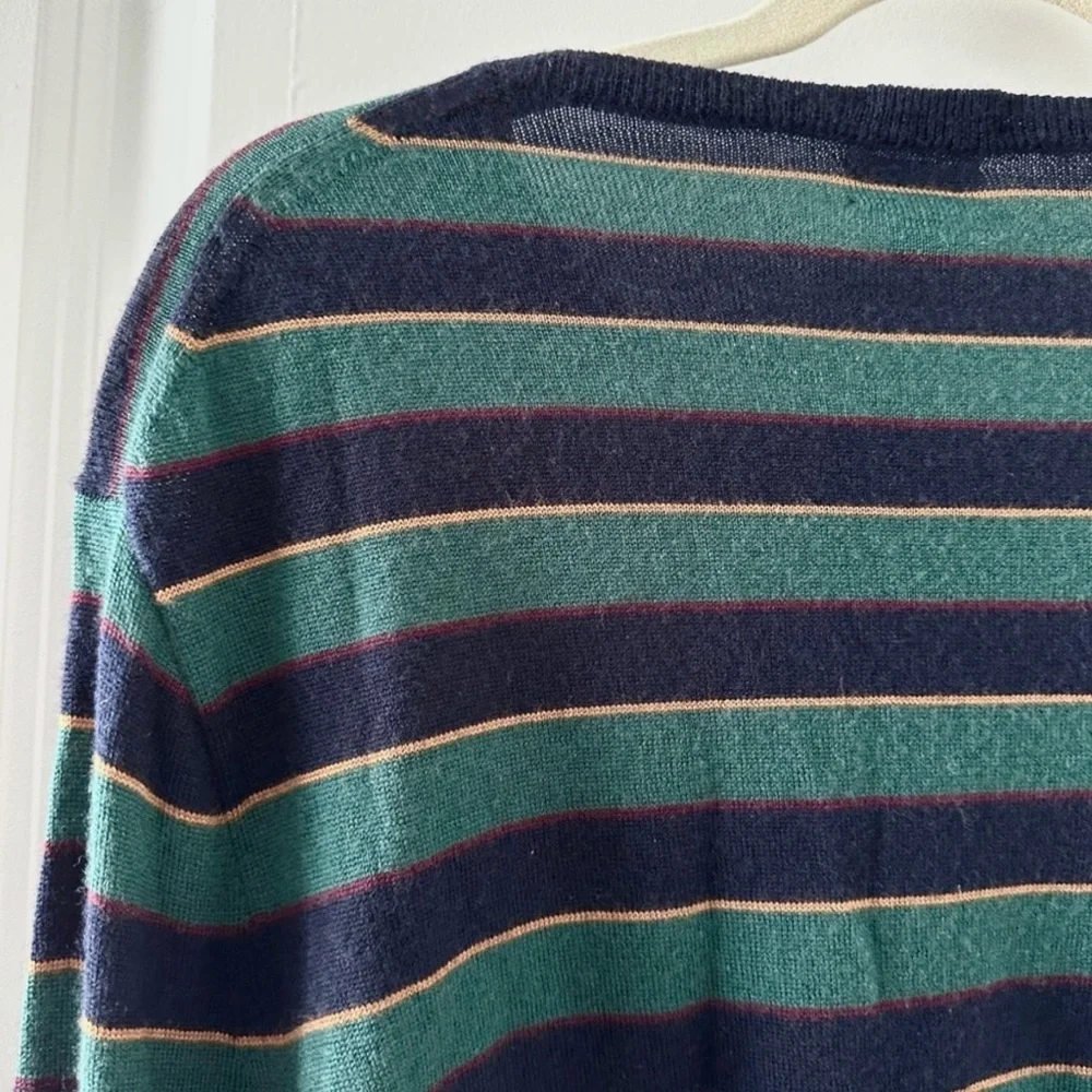 J. Crew Green Blue Striped Crewneck Sweater Merino Wool Mens Sz Medium Slim Fall